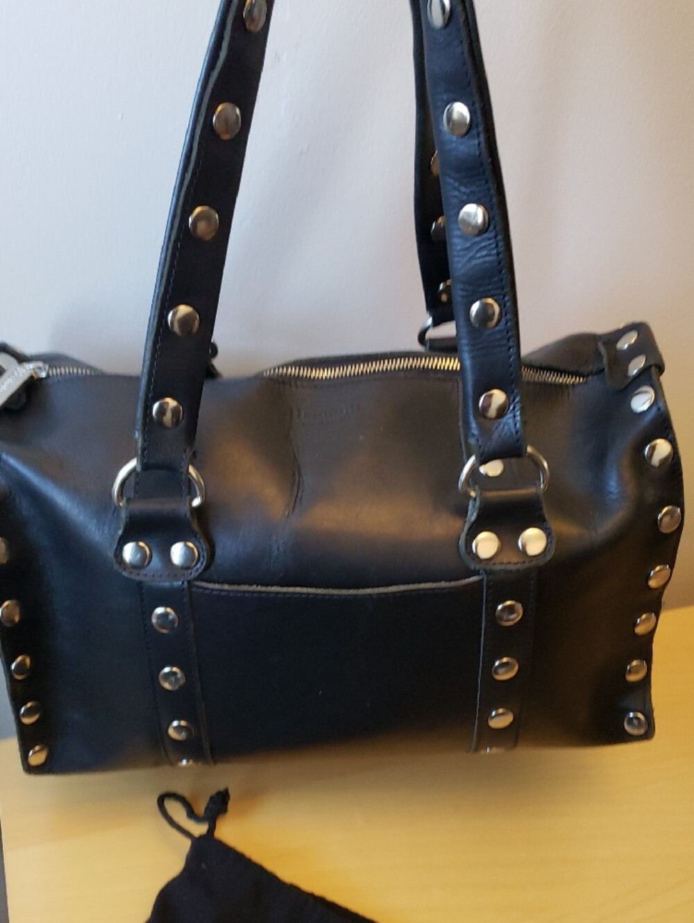 Hammitt Black Leather Studded Satchel with Silver Hardware - Picture 9 of 14